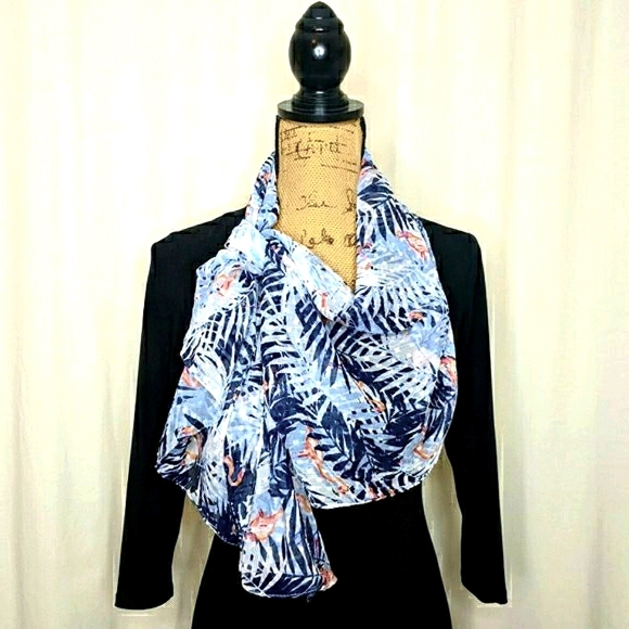 Accessories - Pink Flamingos & Blue Striped Scarf